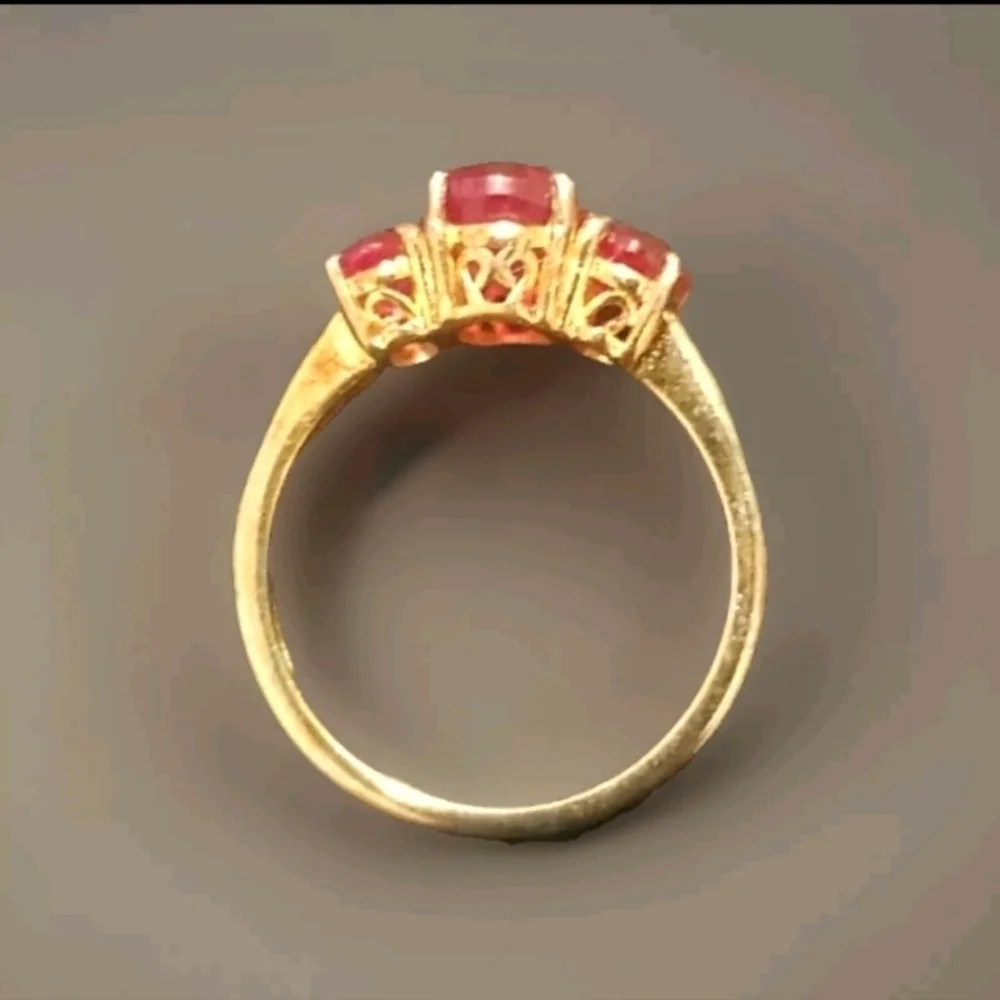 SaleAfrican Ruby Trilogy Ring in Vermeil Yellow Gold Over Sterling Silver 3.35ct
